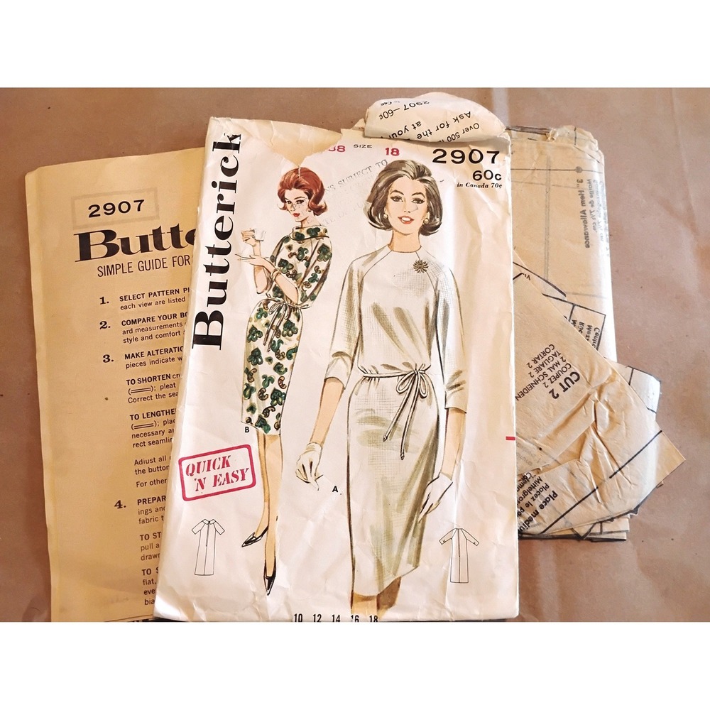 🍁Vintage '63 Butterick 2907 Shift Dress Sewing Pattern Retro office siren dyi